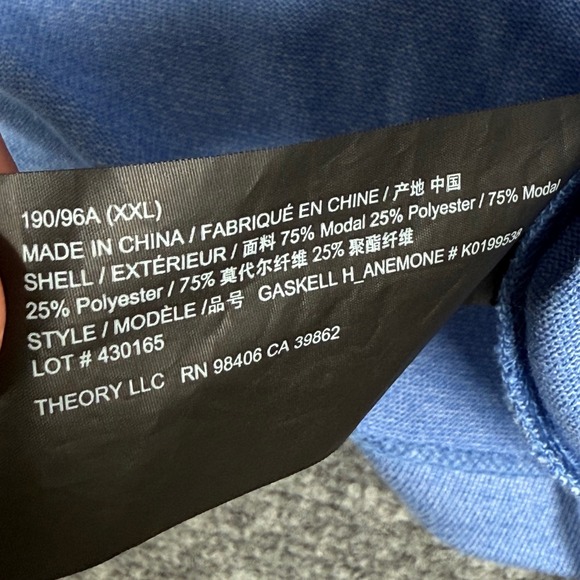 Theory T Shirt XXL Light Blue Henley Style Short‎ Sleeve Casual 1/4 Button Men's - Picture 5 of 8